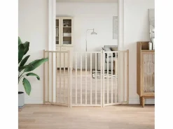 Sale Puerta para perros plegable de 3 paneles, 150 cm, madera maciza de abeto Seguridad Para Mascotas