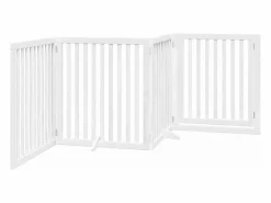 Clicnbuy Puerta para perros plegable 4 paneles madera álamo blanca 320cm