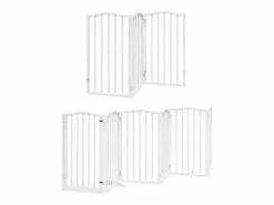 Clicnbuy Puerta para perros plegable 9 paneles madera álamo blanca 450cm