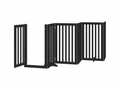 New Puerta para perros plegable 6 paneles madera álamo negra 300 cm Seguridad Para Mascotas