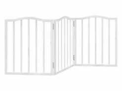 Outlet Clicnbuy Puerta para perros plegable 3 paneles madera álamo blanca 150cm Blanco