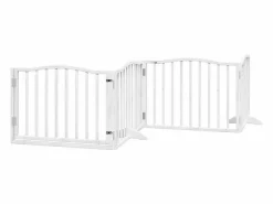 Clearance Puerta para perros plegable 4 paneles madera álamo blanca 320cm Seguridad Para Mascotas