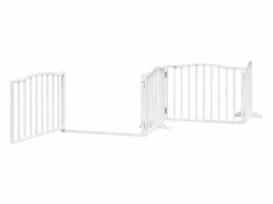 Clearance Puerta para perros plegable 4 paneles madera álamo blanca 320cm Seguridad Para Mascotas