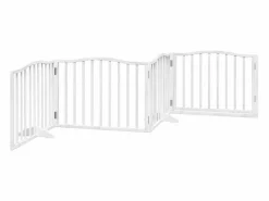Clearance Puerta para perros plegable 4 paneles madera álamo blanca 320cm Seguridad Para Mascotas