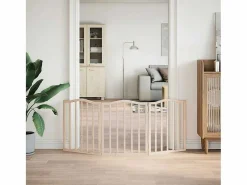 Outlet Clicnbuy Puerta para perros plegable 3 paneles madera de álamo 150 cm Marru00f3n