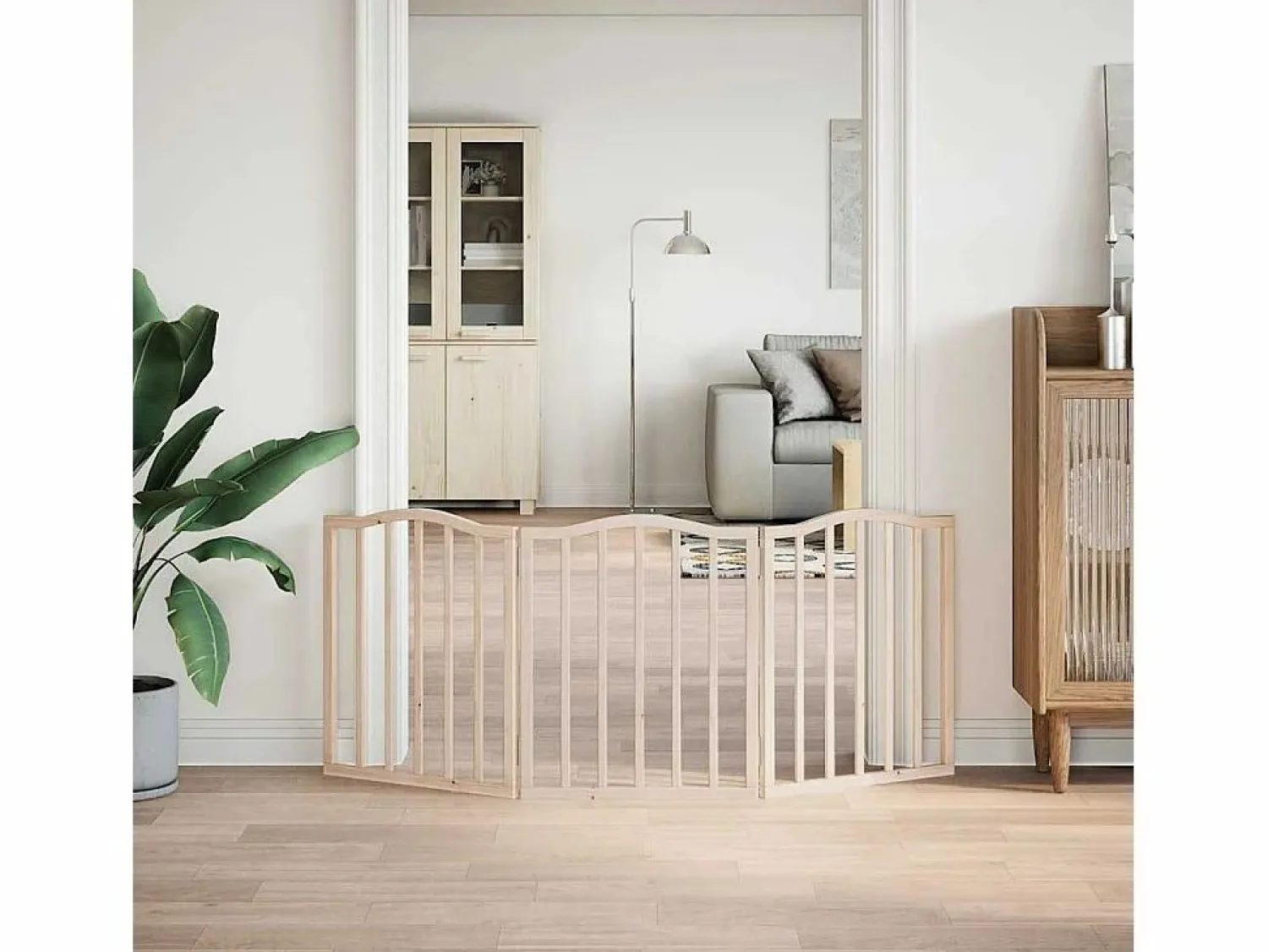 Outlet Clicnbuy Puerta para perros plegable 3 paneles madera de álamo 150 cm Marru00f3n