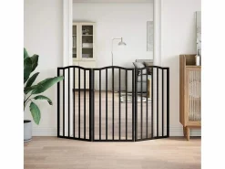 Clicnbuy Puerta para perros plegable 3 paneles madera álamo negra 150 cm Negro