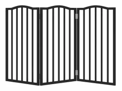 Clicnbuy Puerta para perros plegable 3 paneles madera álamo negra 150 cm Negro