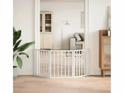 Hot Clicnbuy Puerta para perros plegable 3 paneles madera álamo blanca 150cm Blanco