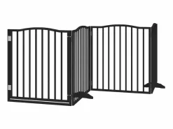 Clicnbuy Puerta para perros plegable 6 paneles madera álamo negra 480 cm
