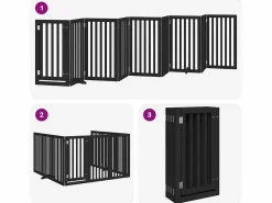 Outlet Puerta para perros plegable 9 paneles madera álamo negra 450 cm Seguridad Para Mascotas