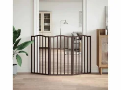New Clicnbuy Puerta para perros plegable 3 paneles álamo marrón roble 150 cm Marru00f3n