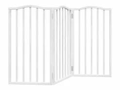 Outlet Clicnbuy Puerta para perros plegable 3 paneles madera álamo blanca 150cm Blanco