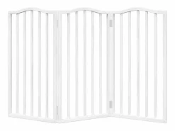 Outlet Clicnbuy Puerta para perros plegable 3 paneles madera álamo blanca 150cm Blanco