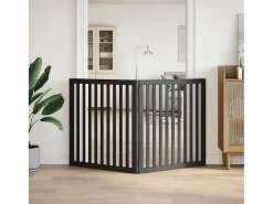 Sale Puerta para perros plegable 2 paneles madera álamo negra 160 cm Seguridad Para Mascotas