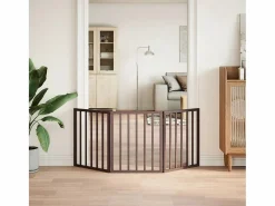 Discount Puerta para perros plegable 3 paneles madera álamo marrón 150cm Seguridad Para Mascotas