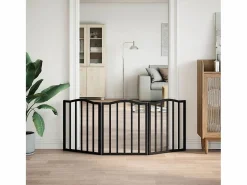 New Clicnbuy Puerta para perros plegable 3 paneles madera álamo negra 150 cm Negro