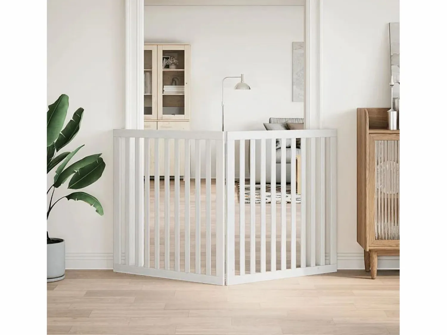 Puerta para perros plegable 2 paneles madera álamo blanca 160cm Seguridad Para Mascotas