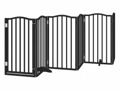 New Clicnbuy Puerta para perros plegable 9 paneles madera álamo negra 450 cm Negro