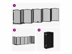 New Clicnbuy Puerta para perros plegable 9 paneles madera álamo negra 450 cm Negro