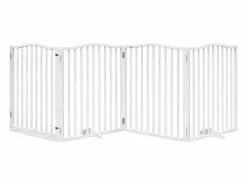 Hot Puerta para perros plegable 4 paneles madera álamo blanca 320cm Seguridad Para Mascotas