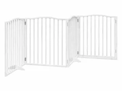 Hot Puerta para perros plegable 4 paneles madera álamo blanca 320cm Seguridad Para Mascotas
