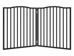 New Puerta para perros plegable 2 paneles madera álamo negra 160 cm Seguridad Para Mascotas