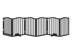 Clicnbuy Puerta para perros plegable 6 paneles madera álamo negra 300 cm Negro