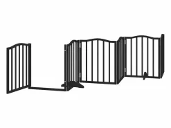 Clicnbuy Puerta para perros plegable 6 paneles madera álamo negra 300 cm Negro