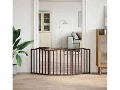 Outlet Puerta para perros plegable 3 paneles álamo marrón roble 150 cm Seguridad Para Mascotas
