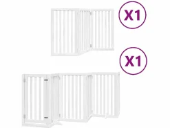 Clicnbuy Puerta para perros plegable 9 paneles madera álamo blanca 450cm