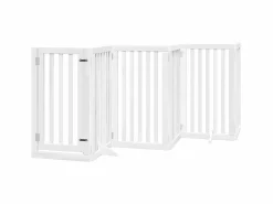 Clicnbuy Puerta para perros plegable 9 paneles madera álamo blanca 450cm