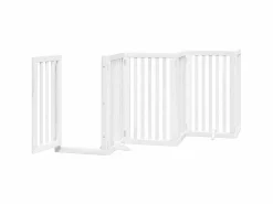 Clicnbuy Puerta para perros plegable 9 paneles madera álamo blanca 450cm