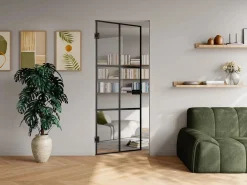 Vente-unique Puerta reversible de aluminio y vidrio templado sin marco - Alt. 204 x L93 cm - SEROTO