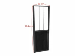 Discount Vente-unique Puerta taller reversible de aluminio, MDF y vidrio templado - Alt. 204 x An. 93 cm - ERMELO Negro