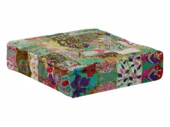 Hot Puf cuadrado de algodón hecho a mano 50 x 50 x 12 cm Verde Multicolor
