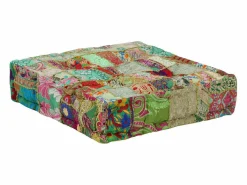 Hot Puf cuadrado de algodón hecho a mano 50 x 50 x 12 cm Verde Multicolor