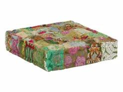 Hot Puf cuadrado de algodón hecho a mano 50 x 50 x 12 cm Verde Multicolor