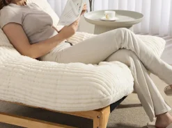 Outlet Puf Gigante Blanco de Tela Corduroy, Ergonomico con Respaldo 100x120x76 cm, para Salón y Dormitorio de Adultos Sillón Escandinavo