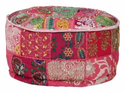 Puf redondo de algodón patchwork hecho a mano 40 x 20 cm