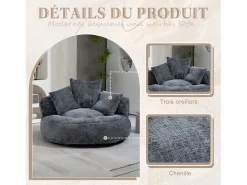 Best Puf Sillón Alto - Modelo Grande - Incluye 3 Cojines - Ultra Suave y Multiusos - para Adultos y Niños Sillón Escandinavo