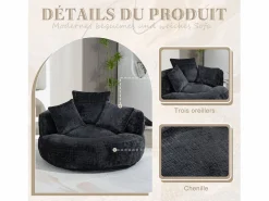 Puf Sillón Alto - Modelo Grande - Incluye 3 Cojines - Ultra Suave y Multiusos - para Adultos y Niños Negro