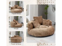 Puf Sillón Alto Taupe - Modelo Grande - Incluye 3 Cojines - Ultra Suave y Multiusos - para Adultos y Niños Sillón Escandinavo