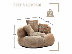 Puf Sillón Alto Taupe - Modelo Grande - Incluye 3 Cojines - Ultra Suave y Multiusos - para Adultos y Niños Sillón Escandinavo