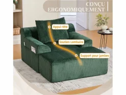 Outlet Puf Sillón Gigante con Reposapiés - Sofá de 1 Plaza en Pana - Confort Óptimo para Salón, Dormitorio o Oficina Sofá Escandinavo