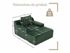 Outlet Puf Sillón Gigante con Reposapiés - Sofá de 1 Plaza en Pana - Confort Óptimo para Salón, Dormitorio o Oficina Sofá Escandinavo