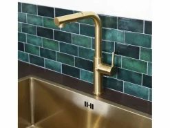Essebagno Pure II Mezclador de fregadero con teleducha extraíble en oro cepillado