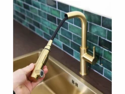 Essebagno Pure II Mezclador de fregadero con teleducha extraíble en oro cepillado