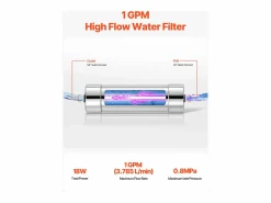 Purificador de Agua UV SucceBuy, Filtración Ultravioleta, Caudal de 3,785 l/min Plateado