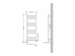 New Radiador de baño eléctrico Sahara 300x800mm Conexión lateral derecha Elemento calefactor 300W Toallero Eléctrico